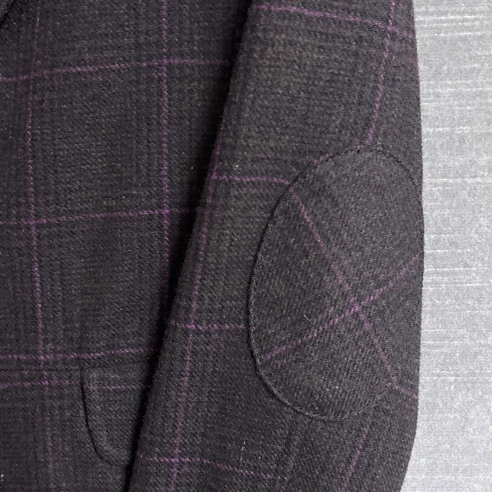 Vintage Levis Blazer S Gray Purple Plaid Wool Blend‎ Elbow Patch Preppy 90s y2k